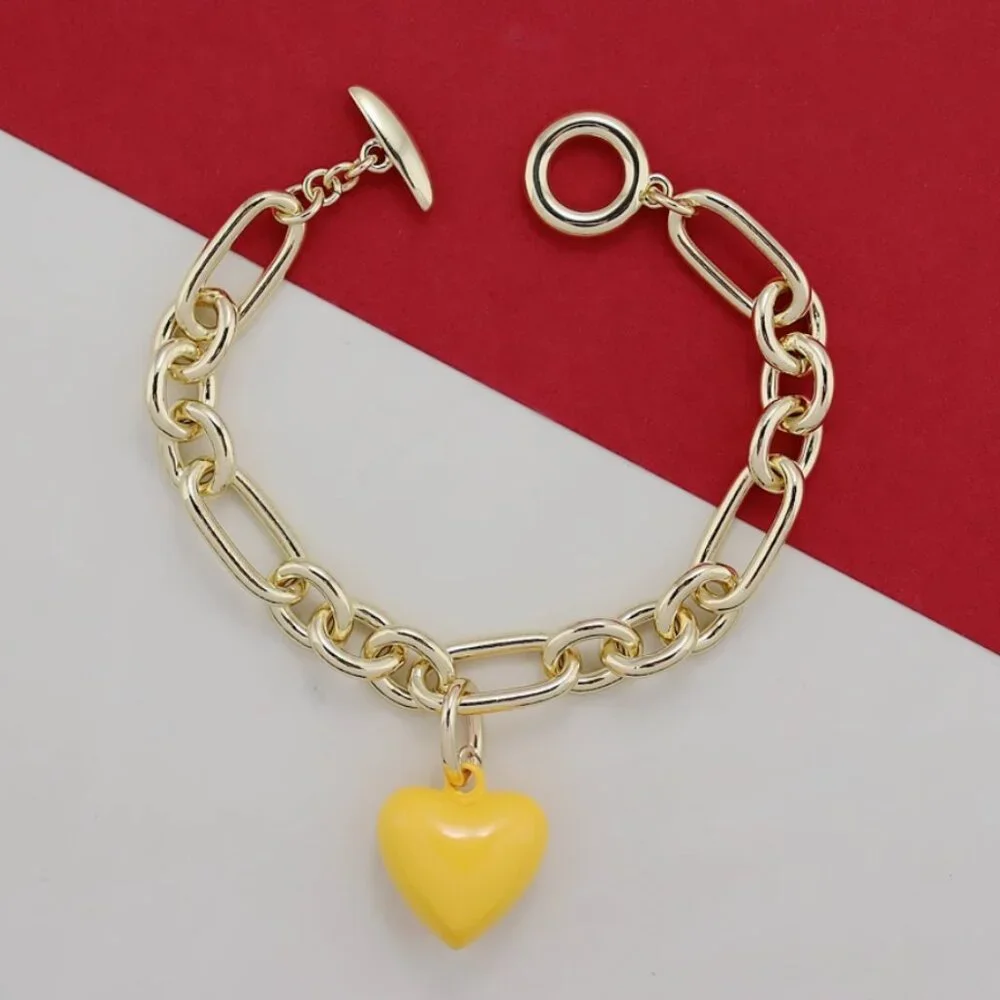 Roxanne Assoulin The Happy Charm x Andiamo Link Bracelet Yellow Puffy Heart - Picture 2 of 3